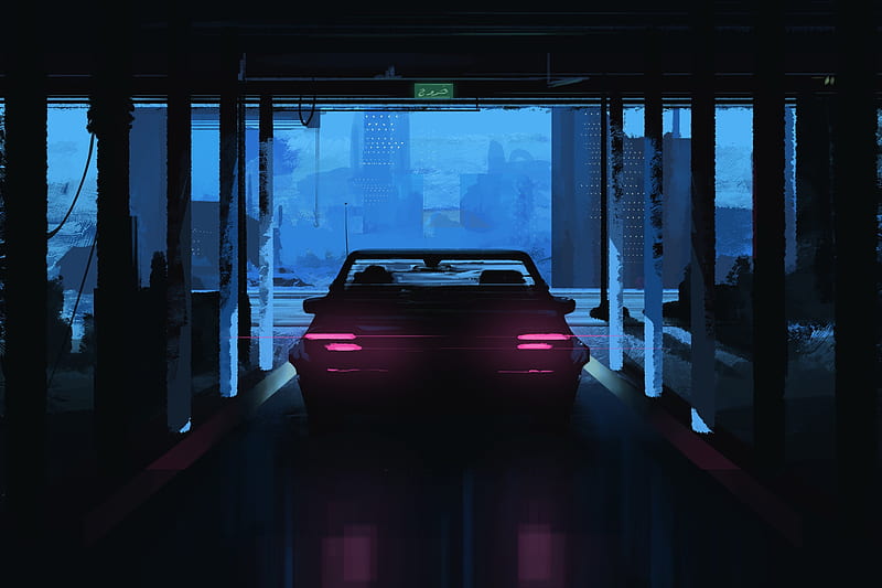 Dark Car Vehicle Neon, car, neon, artist, artwork, digital-art, artstation, HD wallpaper