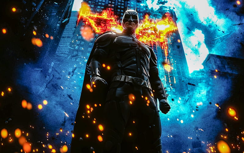 Batman, fire flames, superheroes, darkness, The Dark Knight, HD wallpaper