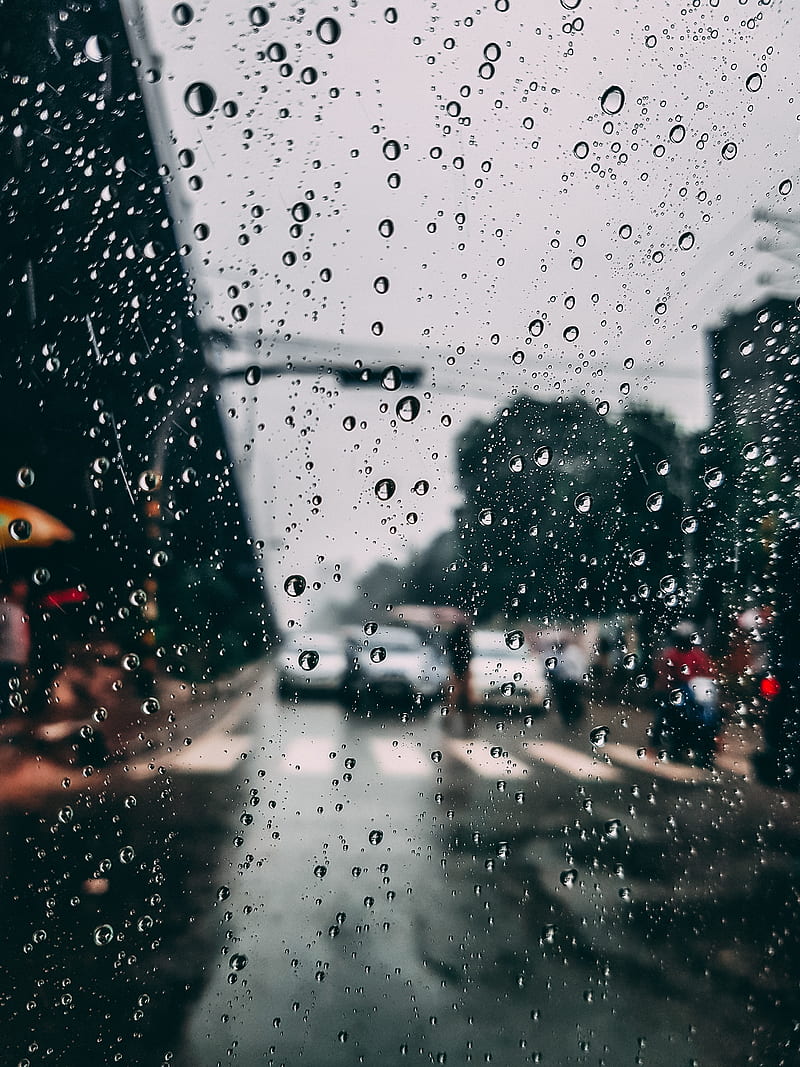 glass, drops, rain, moisture, blur, city, HD phone wallpaper