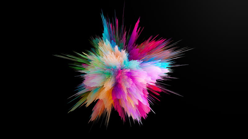 Colorful Powder Burst Explosion Black Background Abstract, HD wallpaper