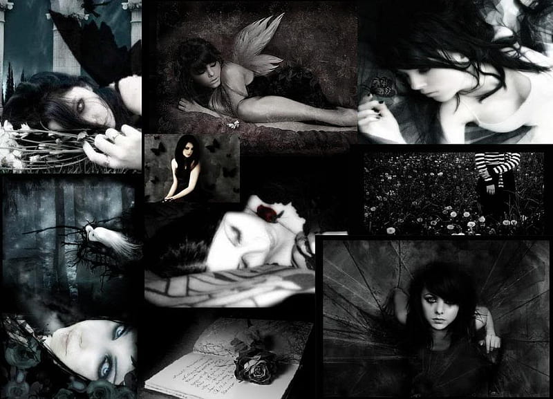 Faeries Sleeping, goth, wings, gothic, fairies, collage, winged, HD wallpaper