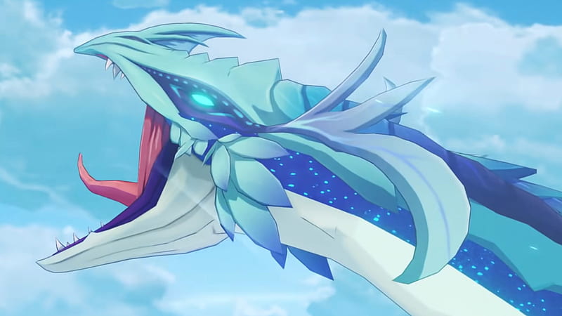 dragon open mouth in blue sky background genshin impact games, HD wallpaper