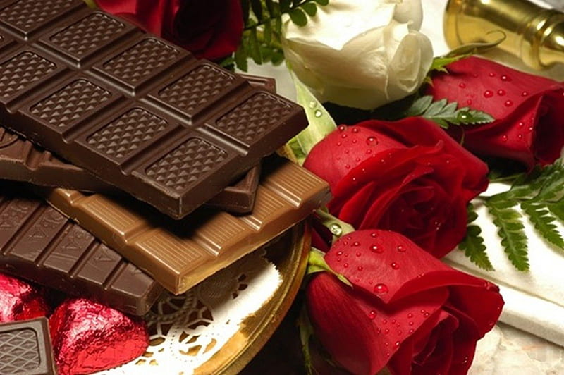 for the soul with love, red, candy, aphrodisiac, food, chocolate, flowers, roses, sweet, HD wallpaper
