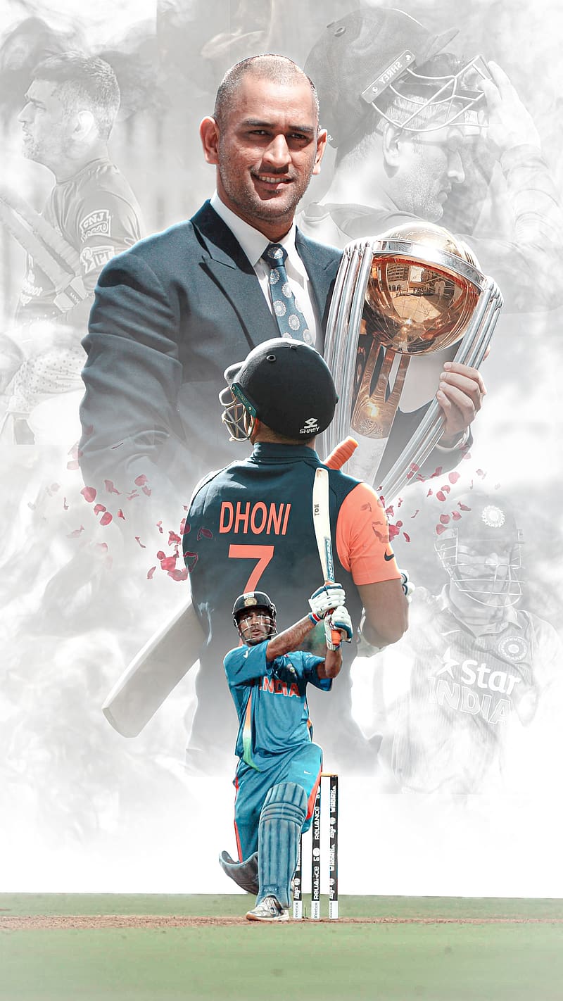 Ms Dhoni With World Cup Background, ms dhoni, world cup background, cricket, mahi, legend, sports, captain, HD phone wallpaper