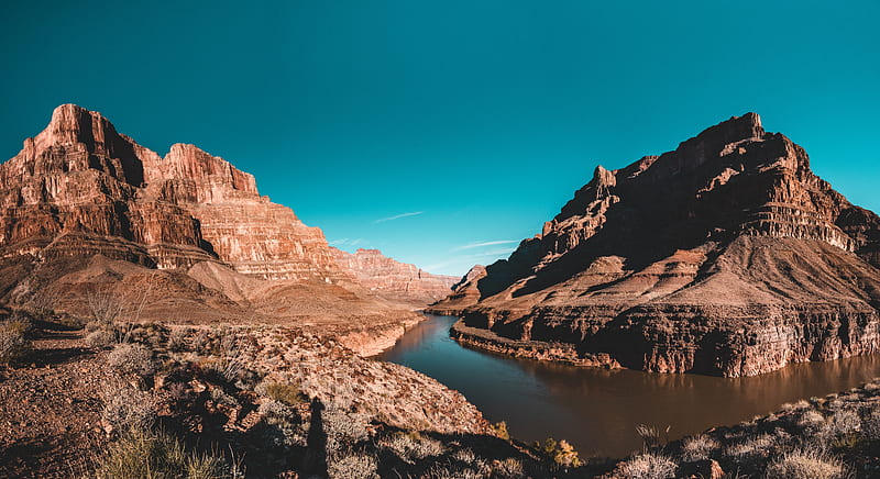 mountain, valley, river, lake, landscape, HD wallpaper
