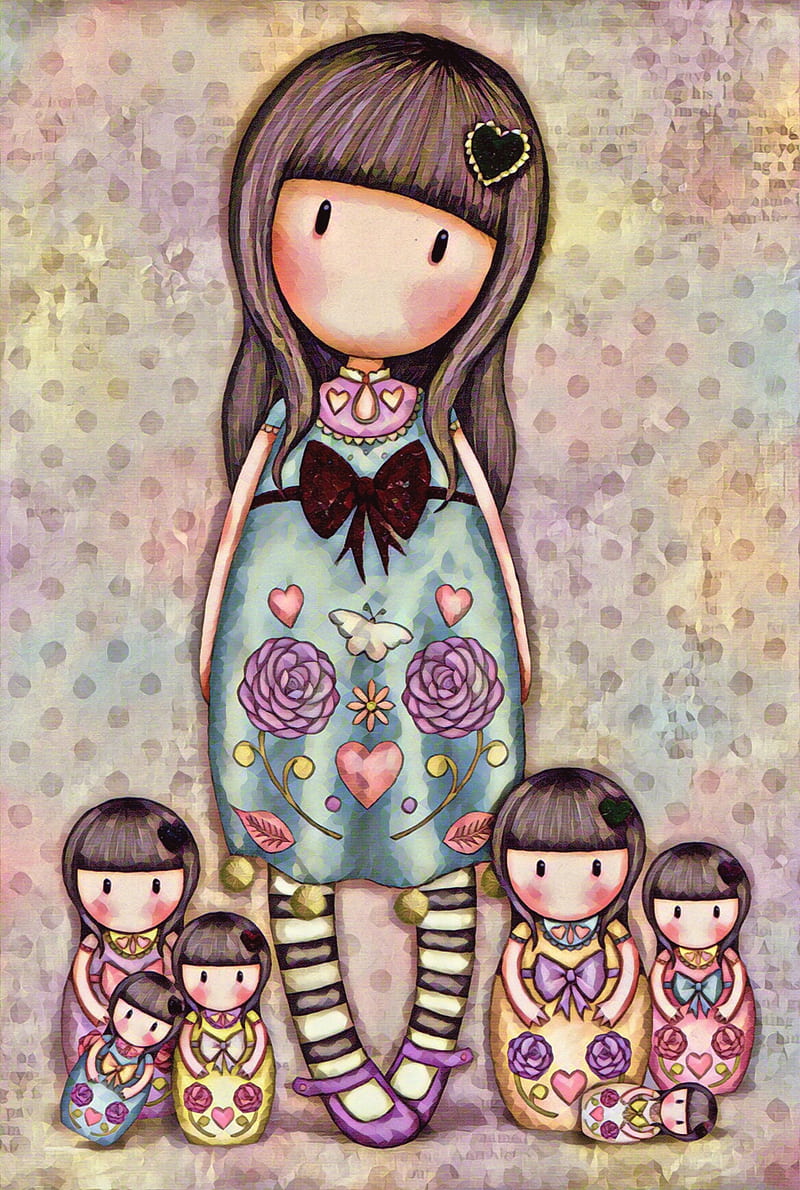 Babushka, cute, doll, family, girl, gorjuss, santoro, toys, HD phone wallpaper