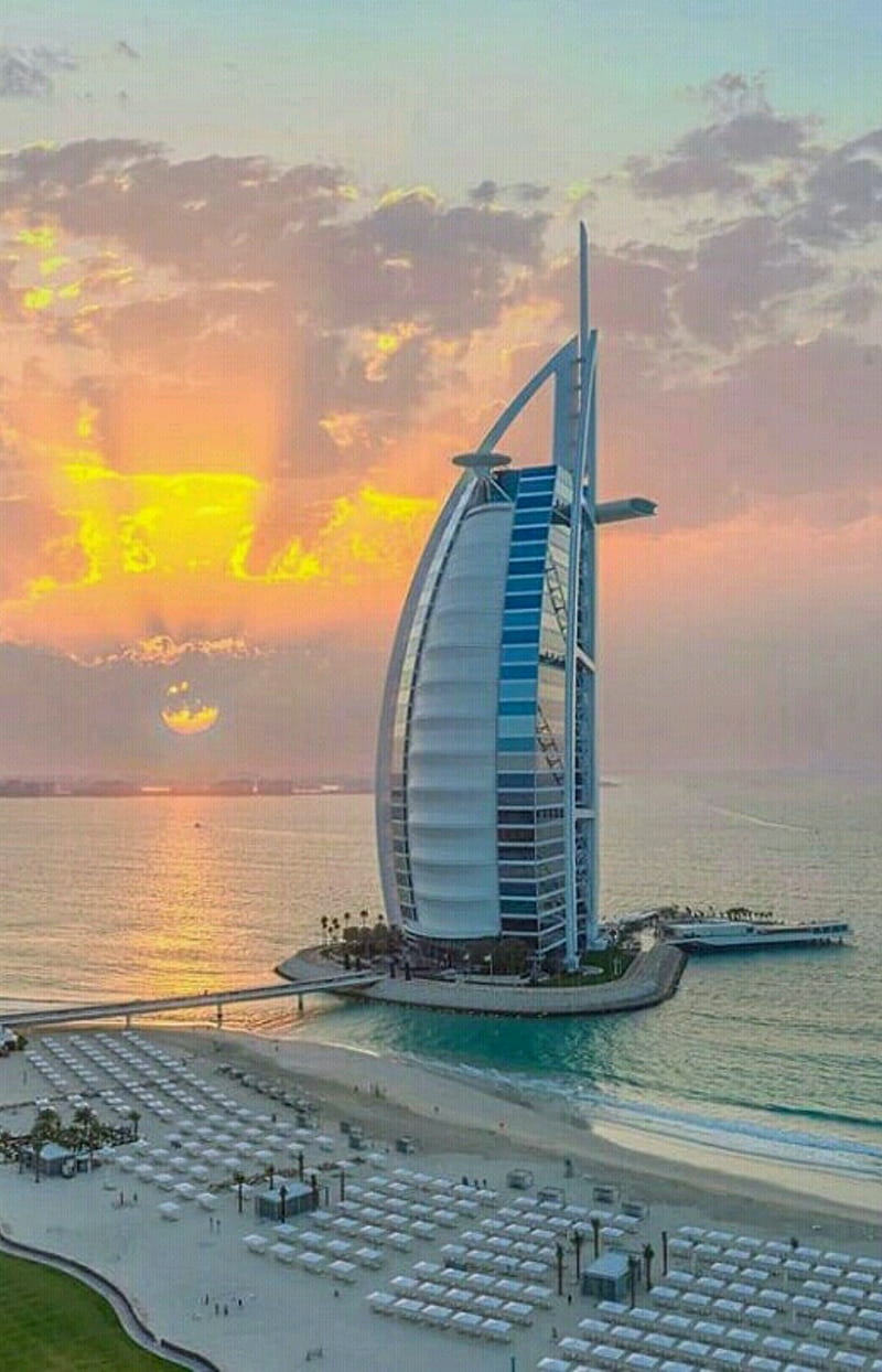 Burj al arab, burj khalifa, city, dubai, holidays, hotel, ocean, sea,  sunset, HD phone wallpaper | Peakpx