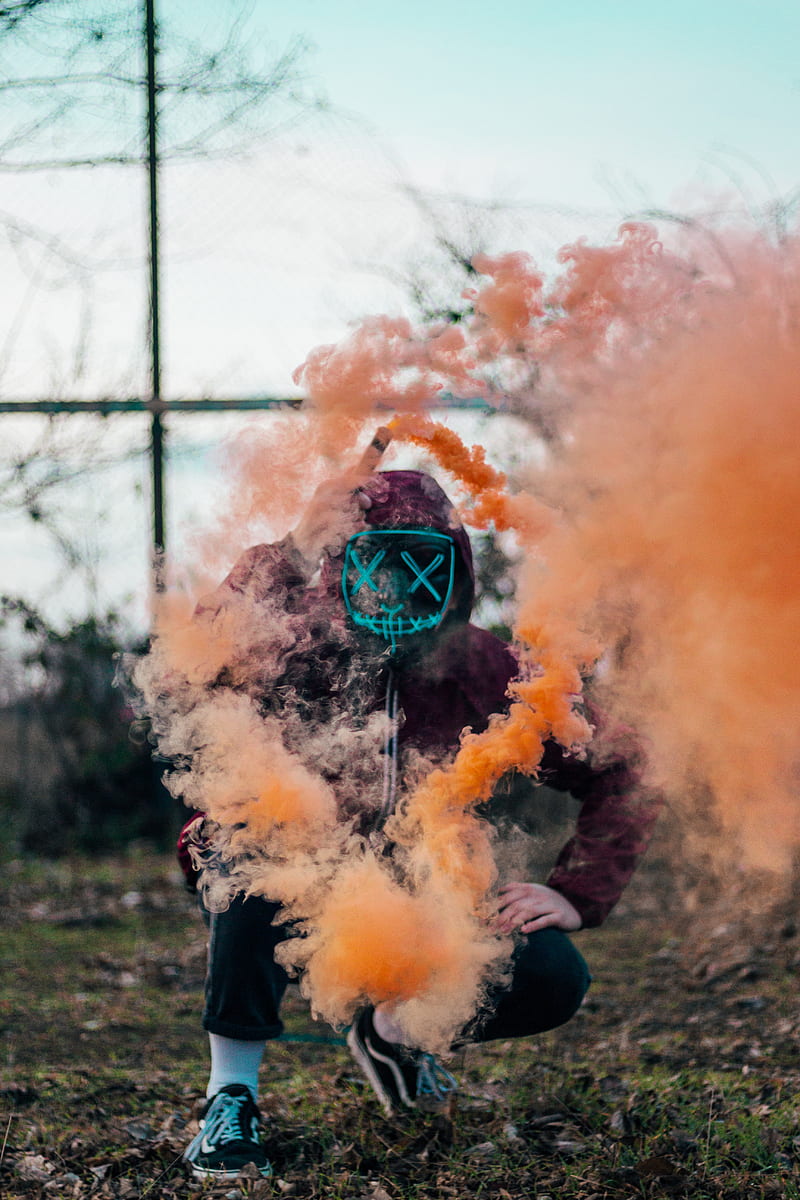 mask, colored smoke, smoke, anonymous, HD phone wallpaper