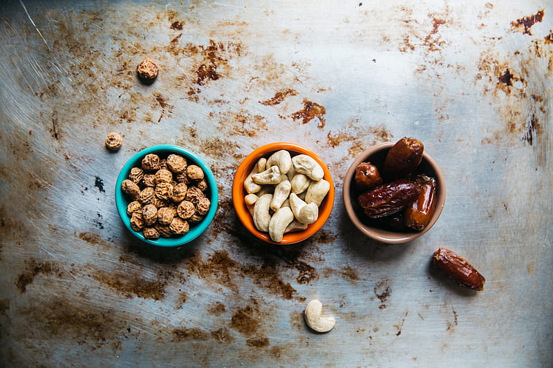 three bowls of nuts, HD wallpaper