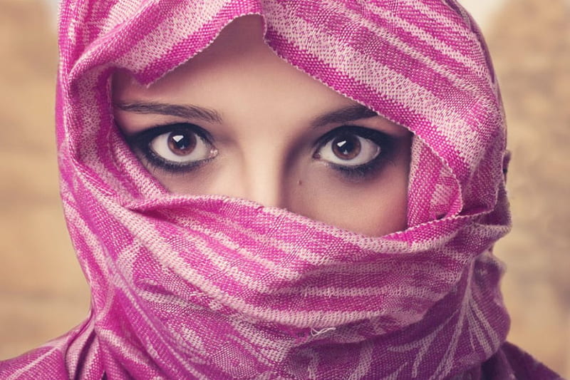 Desert Flower, model, veiled, eyes, lady, pink, HD wallpaper | Peakpx