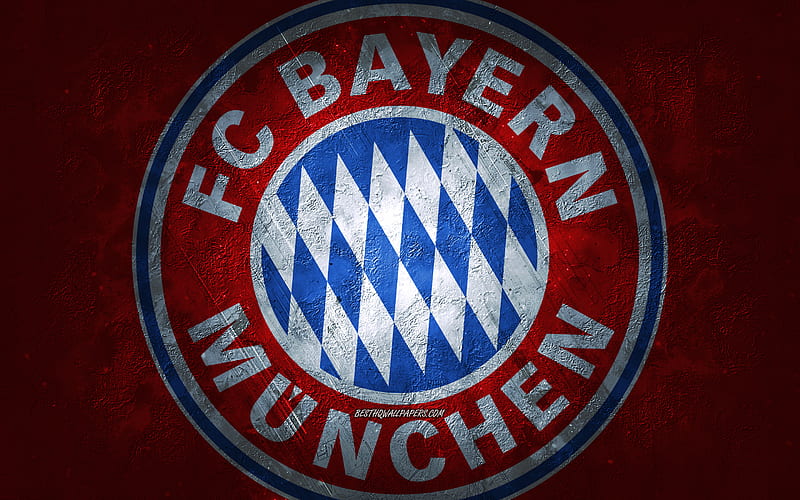 FC Bayern Munich, German football club, red stone background, FC Bayern Munich logo, grunge art, Bundesliga, football, Germany, FC Bayern Munich emblem, HD wallpaper