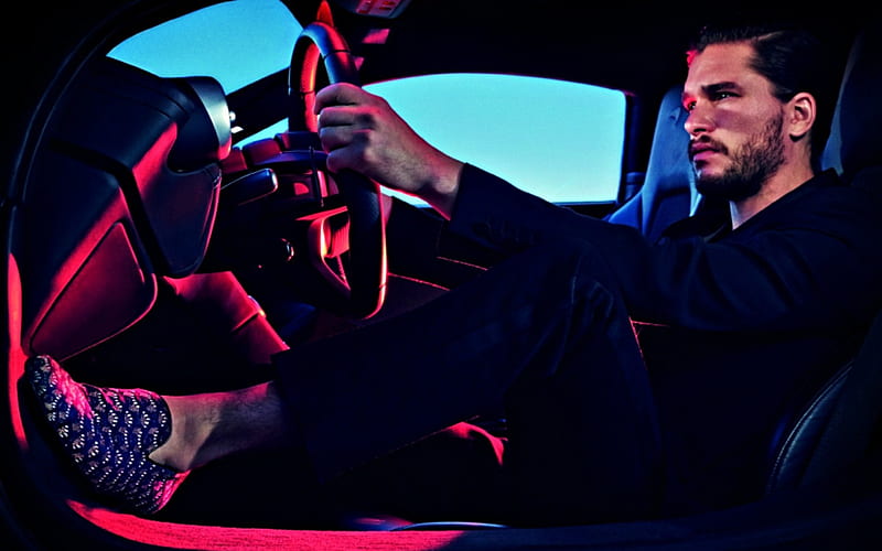 Kit Harington, car, black, man, jimmy choo, pink, actor, blue, HD wallpaper