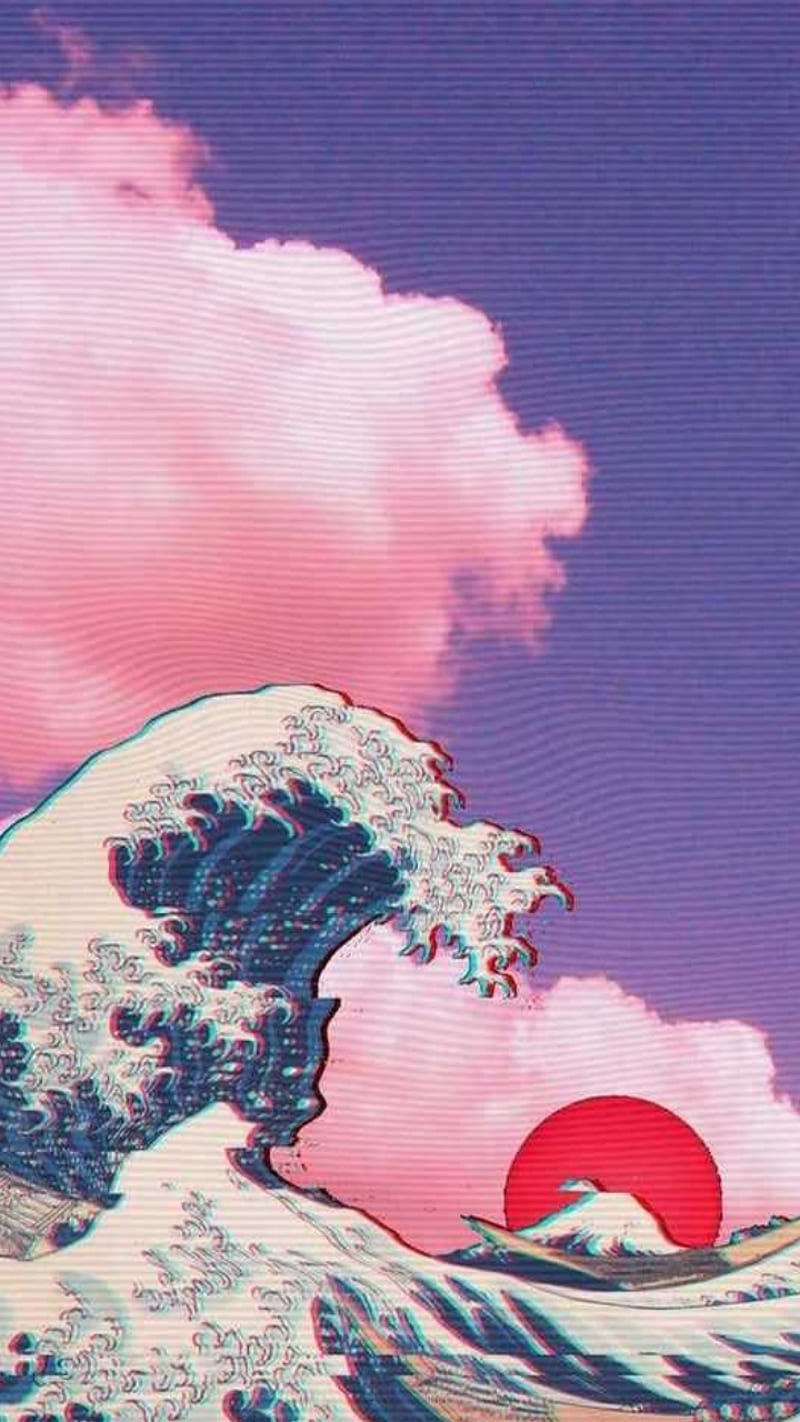 Aesthetic Tsunami, clouds, cool, neon, water, HD phone wallpaper