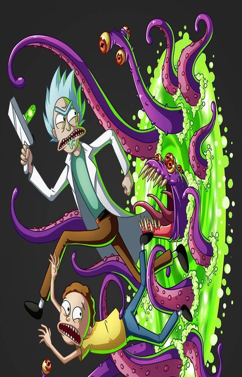 Rick and Morty, cartoon, fight, monster, octa, thourmentedrage, HD phone wallpaper