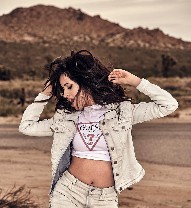 Camila Cabello, singer, celebrity, brunette, women, T-shirt, white tops, crop top, HD phone wallpaper