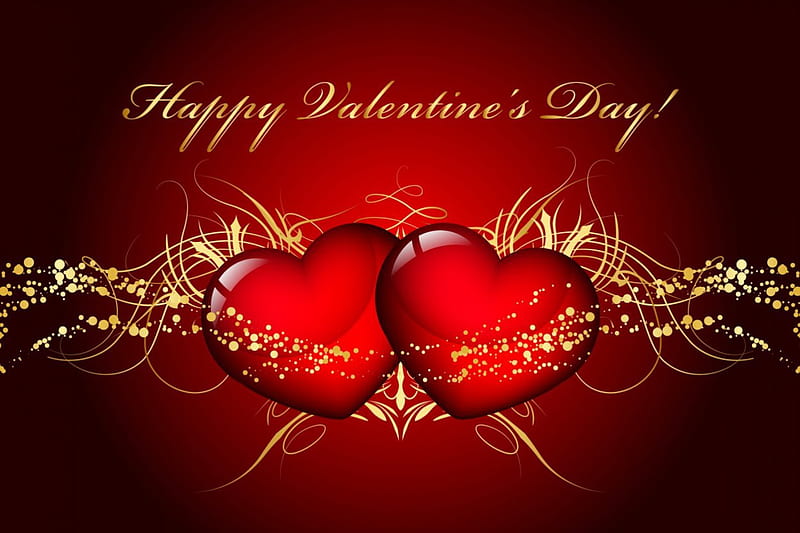 Happy Valentine\'s Day, red, Happy Valentines Day, dots, circles, corazones, Valentines, Valentines Day, gold, Valentine, HD wallpaper