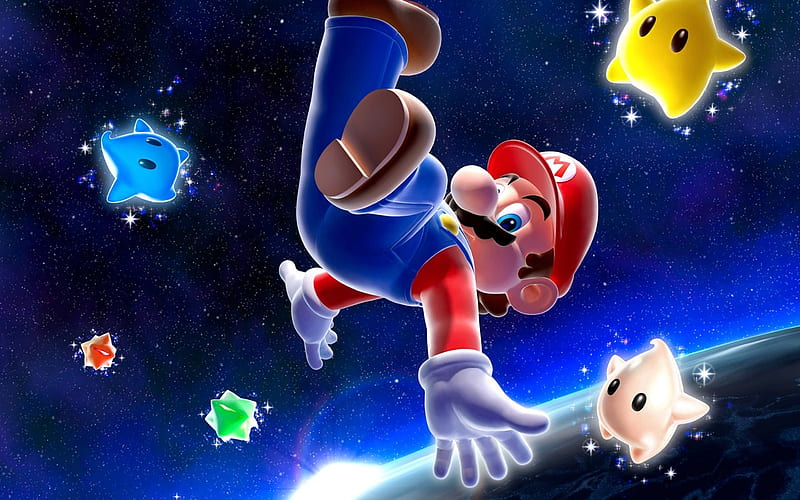 Super Mario Galaxy, nintendo, moon, space, HD wallpaper