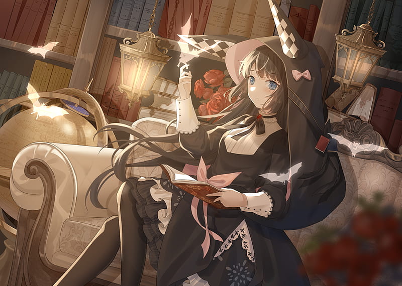 francesca, red: pride of eden, room, bats, lantern, lolita fashion, hoodie, Anime, HD wallpaper