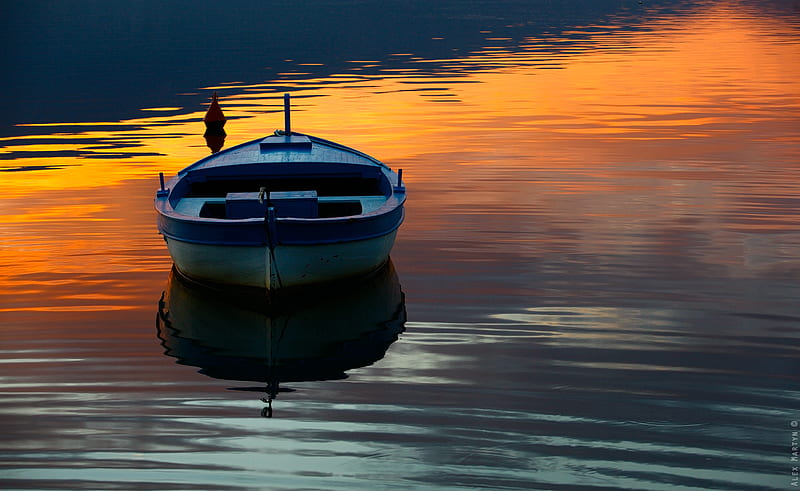 SOLITUDE, sunset, water, boat, stilness, HD wallpaper | Peakpx