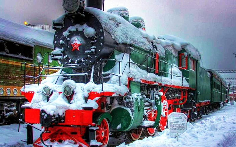 Steamtrain, locomotive, snow, russian, railways, winter, HD wallpaper