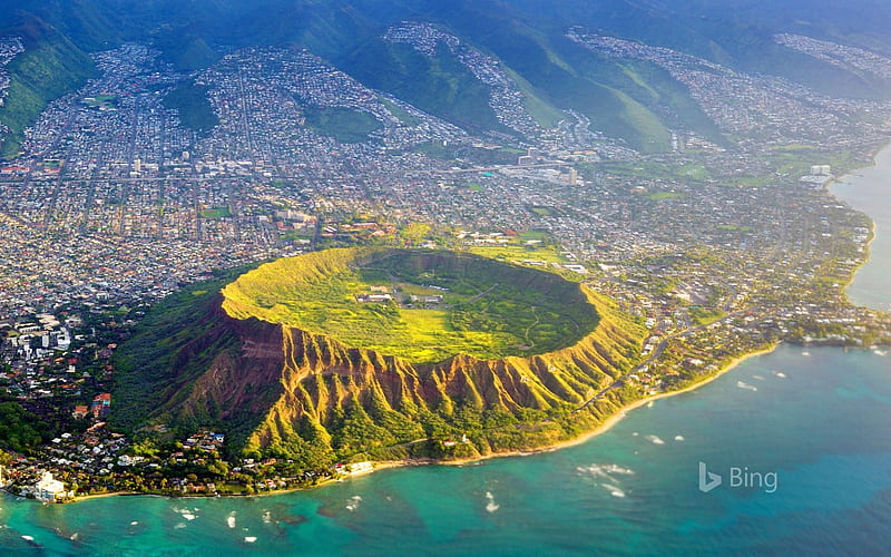 aerial view of diamond head oahu hawaii, view, hawaii, diamond, head, oahu, aerial, HD wallpaper