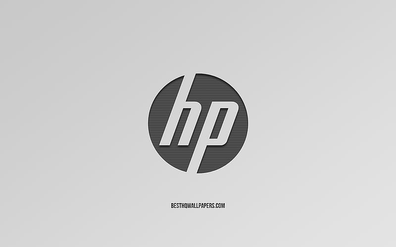 HP logo, gray background, brands, Hewlett-Packard, stylish art, emblem, HD wallpaper
