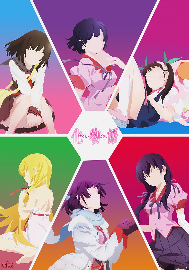 Monogatari Series, anime girls, Hachikuji Mayoi, Oshino Shinobu, Hanekawa Tsubasa, Senjougahara Hitagi, Kanbaru Suruga, Sengoku Nadeko, HD phone wallpaper