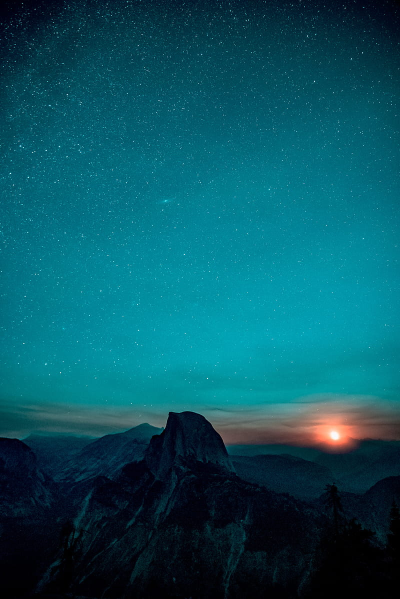sunset, nature, mountains, starry night, Half Dome, sky, USA, California, Yosemite National Park, HD phone wallpaper