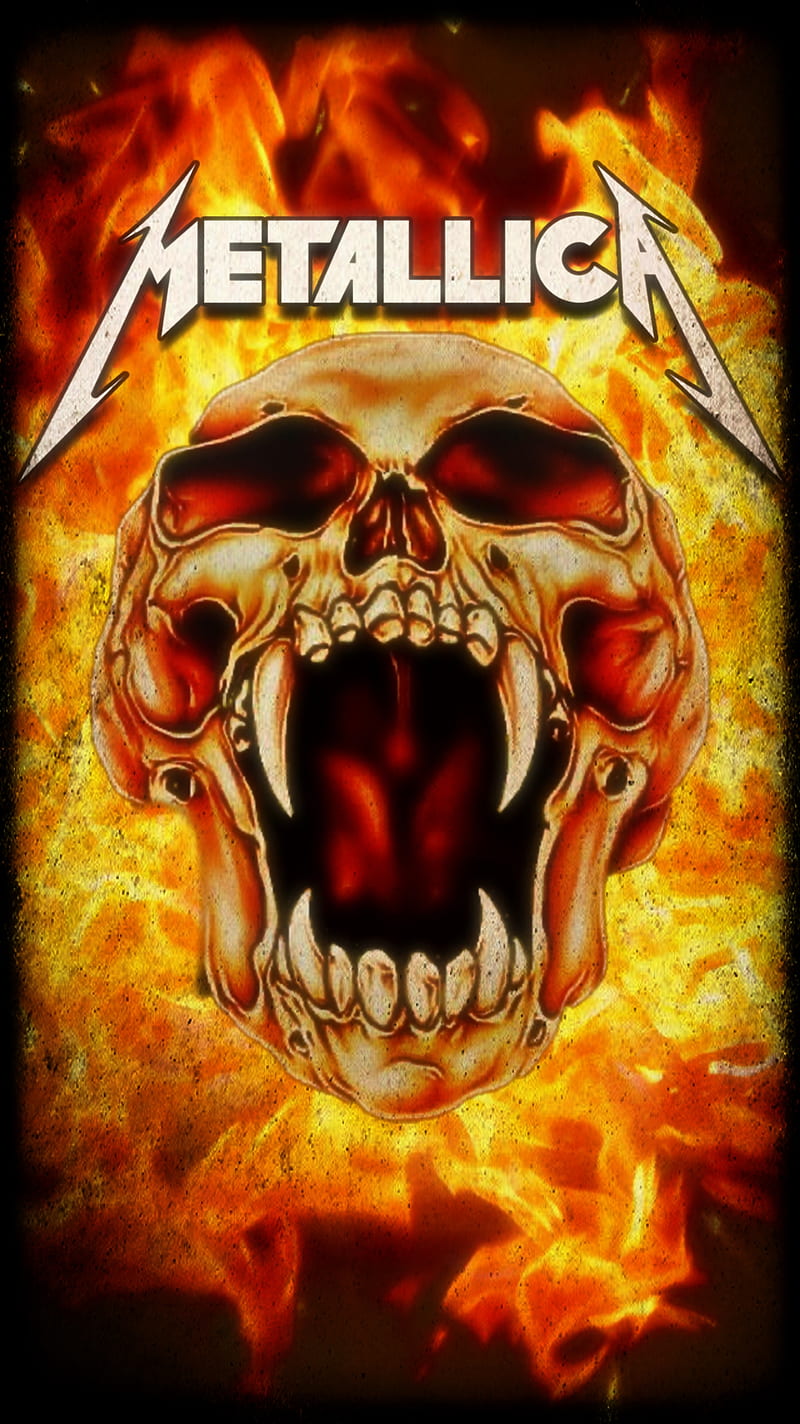 Metallica Fire Skull, badass, cool, explosion, flames, metal, skulls, HD mobile wallpaper