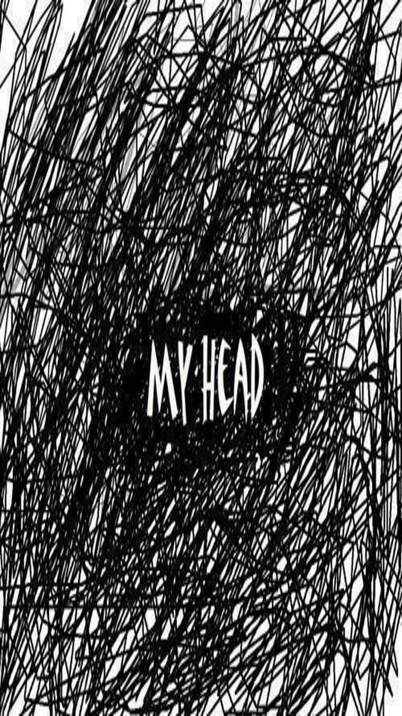 My Head, black, mess, sayinga, scribble, thoughts, words, HD phone wallpaper