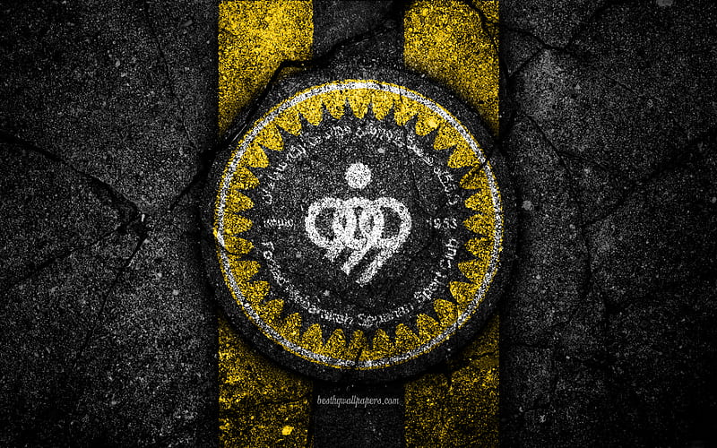 FC Sepahan emblem, Persian Gulf Pro League, soccer, Iran, Sepahan, black stone, football, logo, asphalt texture, Sepahan FC, Iranian football club, HD wallpaper