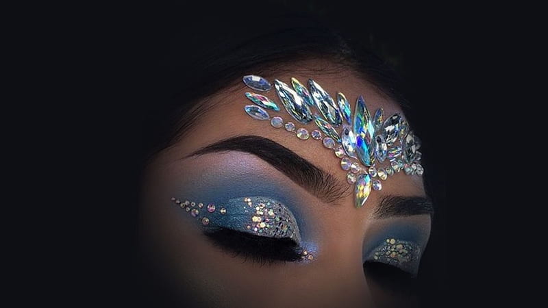 Gem and Sparkle Art, artistic, pretty, lovely, eye art and sparkle, bold, glitter, women are special, creative, lips nails eyes hair art, sparkle, gems, lafemme portrait, female trendsetters, daring, HD wallpaper