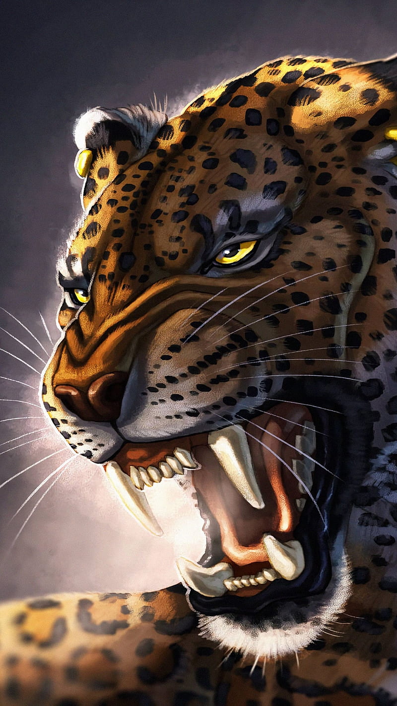 Leopard, wild, beast, animals, teeth, mad, angry, drawings, HD phone  wallpaper | Peakpx