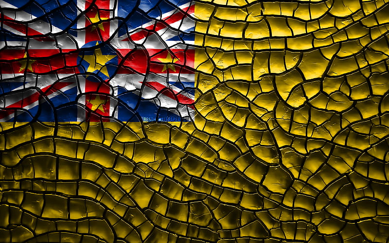 Flag of Niue cracked soil, Oceania, Niue flag, 3D art, Niue, Oceanian countries, national symbols, Niue 3D flag, HD wallpaper