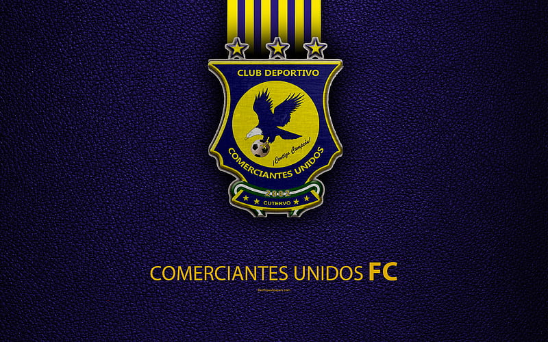 CD Comerciantes Unidos logo, leather texture, Peruvian football club, emblem, yellow purple lines, Peruvian Primera Division, Cajamarca, Peru, football, HD wallpaper