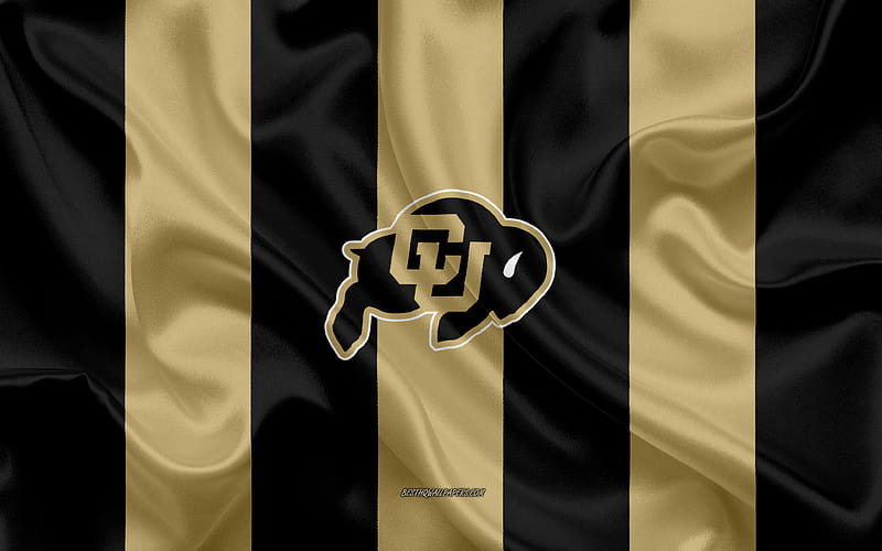 Colorado Buffaloes, American football team, emblem, silk flag, gold black silk texture, NCAA, Colorado Buffaloes logo, Boulder, Colorado, USA, American football, HD wallpaper