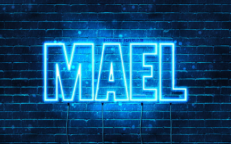Mael with names, Mael name, blue neon lights, Happy Birtay Mael, popular french male names, with Mael name, HD wallpaper