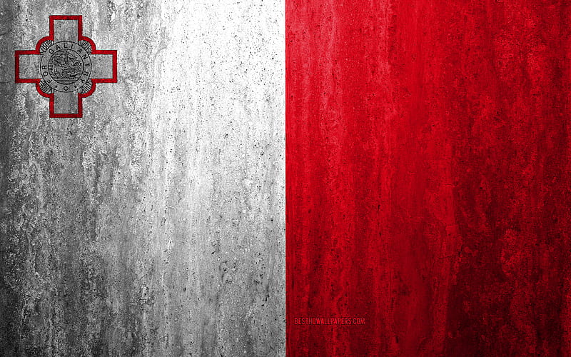 Flag of Malta stone background, grunge flag, Europe, Malta flag, grunge art, national symbols, Malta, stone texture, HD wallpaper
