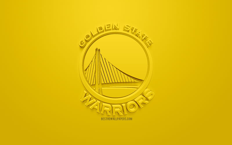 Golden State Warriors, creative 3D logo, yellow background, 3d emblem, American basketball club, NBA, Oakland, California, USA, National Basketball Association, 3d art, basketball, 3d logo, HD wallpaper