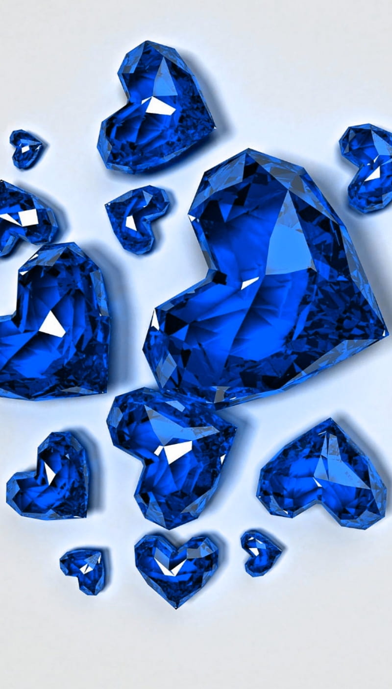 Sapphire Hearts, diamonds, blue, HD phone wallpaper