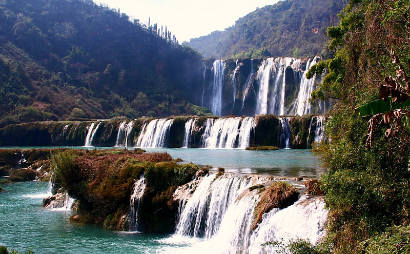 Jiulong Waterfalls, Yunnan, China, Waterfall, Rocks, China, Nature, HD wallpaper