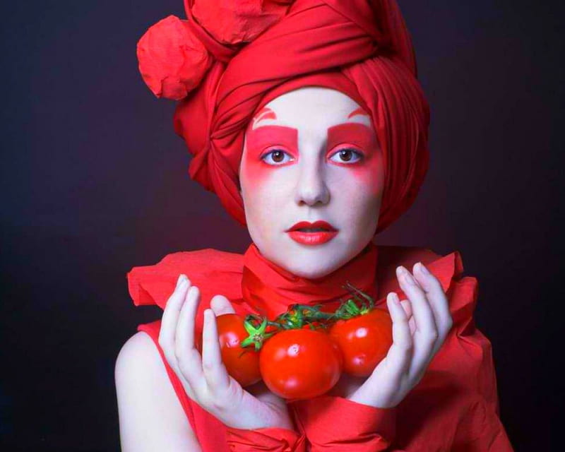Tomato Girl, tomaro, red, model, woman, HD wallpaper