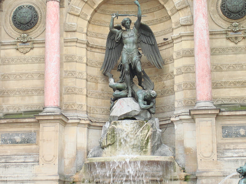 Paris Vacation 5 Angel & demon, art, fountain, columns, monuments, angel, France, graphy, Religious, Paris, HD wallpaper