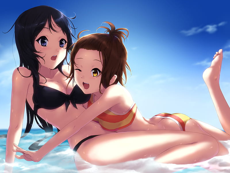 Anime girls swiming, abstract, girl, anime, swim, HD wallpaper