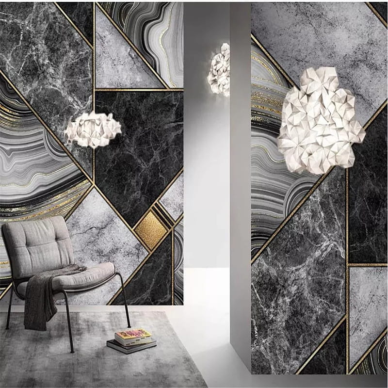 Modern For Living Room Abstract Geometric Black And White Marble Golden  Lines Tv Background Wall - - AliExpress, HD phone wallpaper | Peakpx