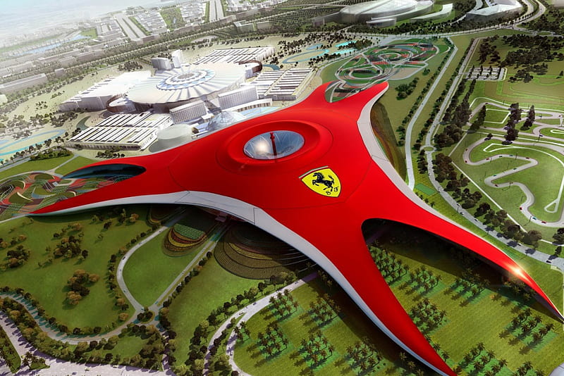 Ferrari World Theme Park at Abu Dhabi, themepark, abudhabi, ferrari, HD wallpaper