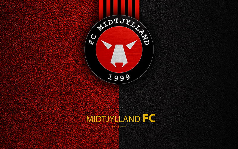 FC Midtjylland logo, leather texture, Danish football club, Superligaen, football, Danish Superleague, Herning, Denmark, Ikast, HD wallpaper