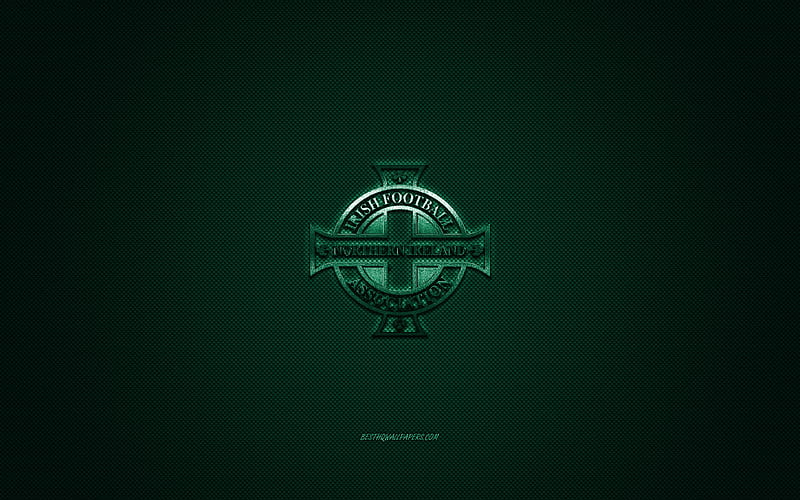 Irish Football Association, emblem, UEFA, green logo, green fiber background, Irish Football Association logo, football, Ireland, HD wallpaper