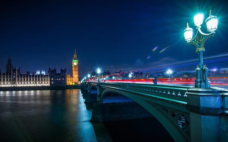 Westminster Bridge, Big Ben Thames River, night, London, Europe, HD wallpaper