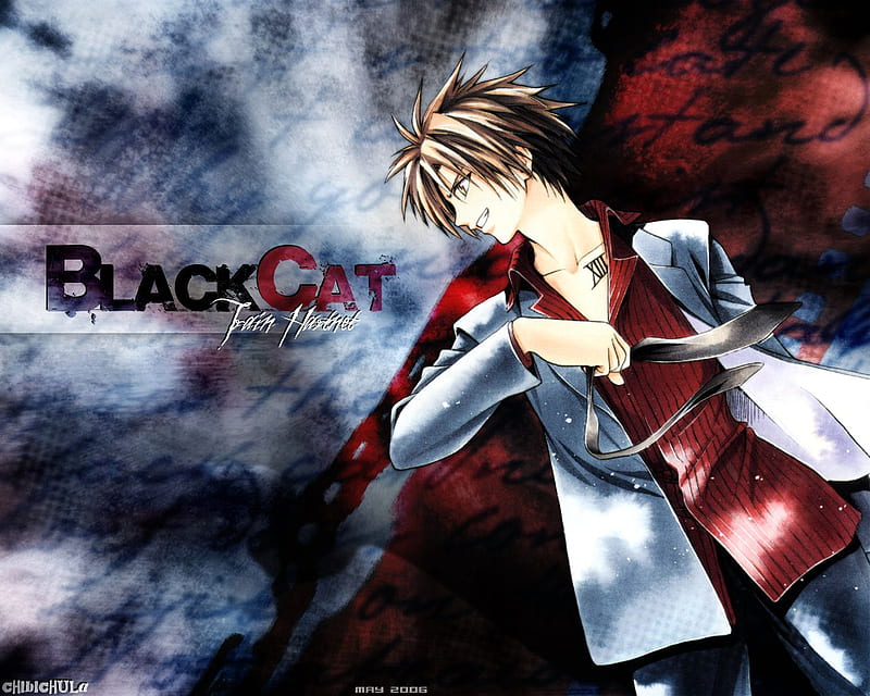 black cat formal assassin, red, anime, black cat, silver, assassin, HD wallpaper